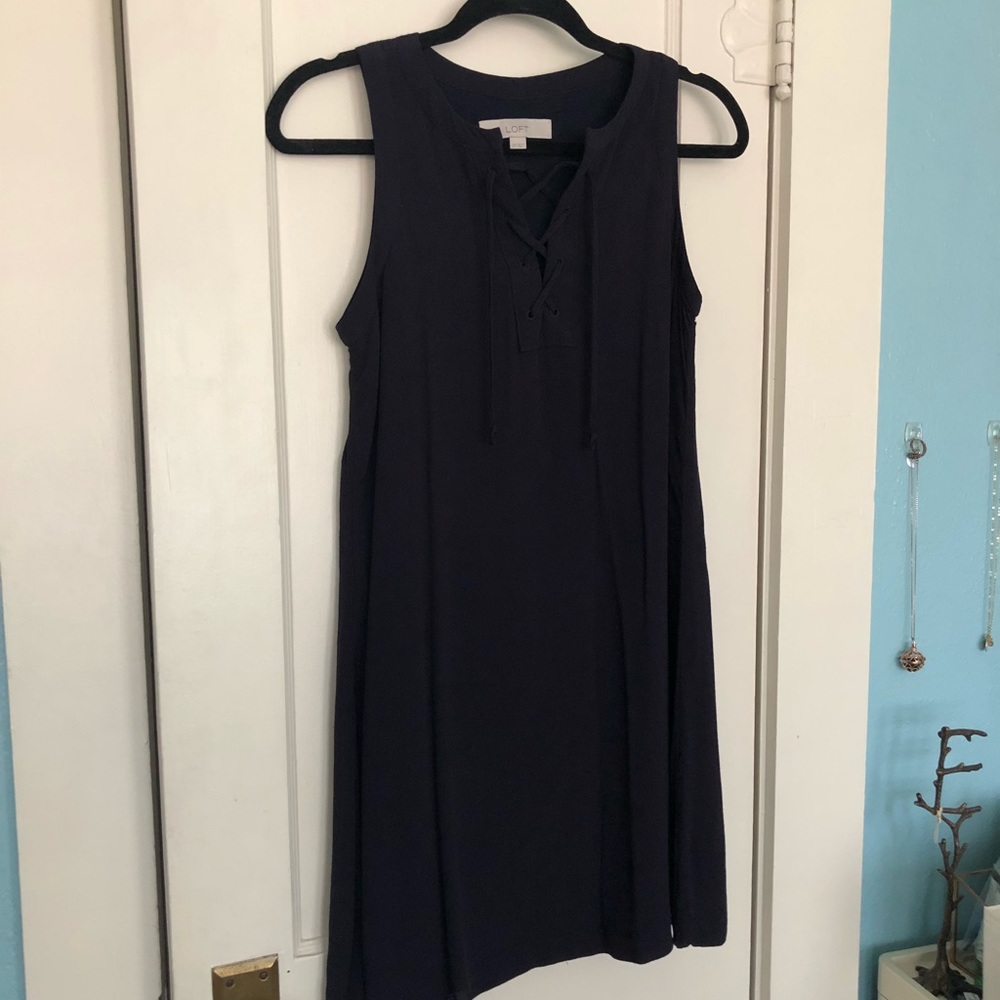 LOFT Navy Blue Lace Up Dress